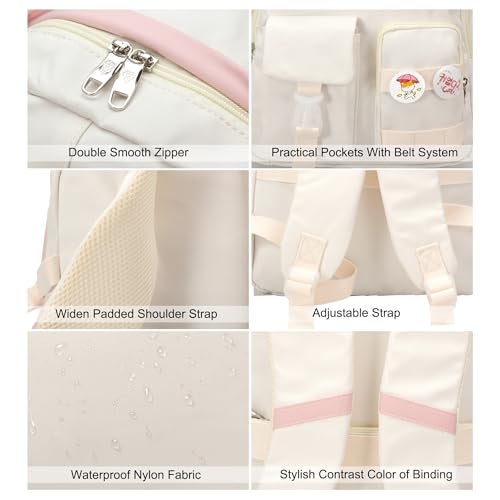 Hidds Laptop Backpacks 15.6 Inch College Backpack Elementary Middle High School Bag Large Cute Bookbags Anti Theft Travel Back Pack Casual Daypack Kids Book Bag for Teens Girls Women Students (Off-white) - Image 5