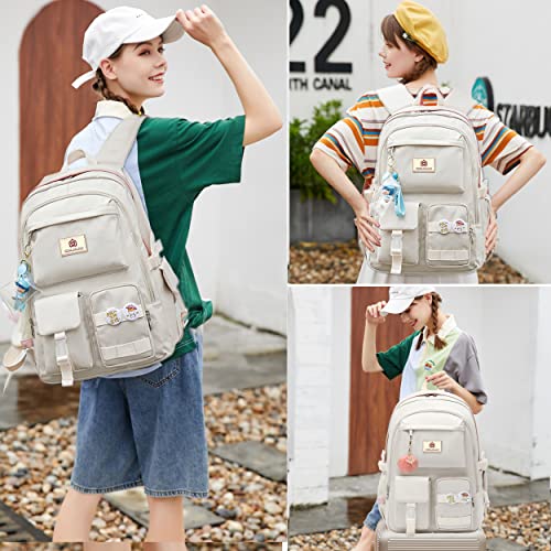 Hidds Laptop Backpacks 15.6 Inch College Backpack Elementary Middle High School Bag Large Cute Bookbags Anti Theft Travel Back Pack Casual Daypack Kids Book Bag for Teens Girls Women Students (Off-white) - Image 2