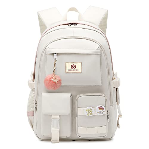 Hidds Laptop Backpacks 15.6 Inch College Backpack Elementary Middle High School Bag Large Cute Bookbags Anti Theft Travel Back Pack Casual Daypack Kids Book Bag for Teens Girls Women Students (Off-white) - Image 1