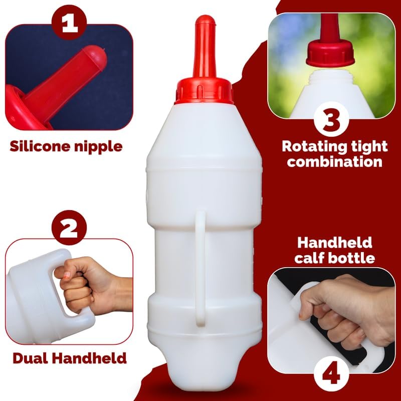 Caneuf Cow & Buffalo Feeding Bottle ? Large Capacity, BPA-Free, Anti-Colic Nipple, Leak-Proof, Durable Plastic, Easy-to-Clean Milk Feeder for Calves, Farm Animals, Dairy Farm Essentials (Pack of 1) - Image 3