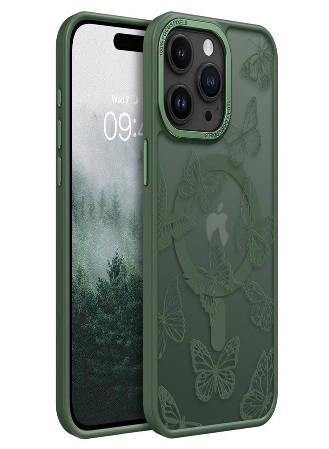 BENTOBEN for iPhone 15 Pro Case,Cute Butterfly Pattern iPhone 15 Pro Magnetic Case [Compatible with MagSafe] Translucent Matte Slim Women Girl Protective Case for iPhone 15 Pro 6.1", Green - Image 1