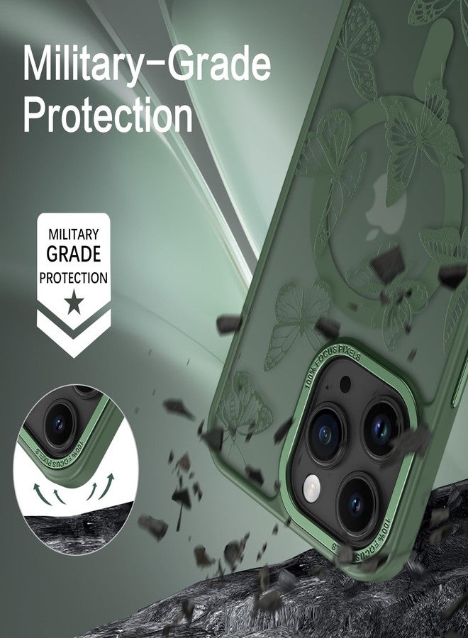 BENTOBEN for iPhone 15 Pro Case,Cute Butterfly Pattern iPhone 15 Pro Magnetic Case [Compatible with MagSafe] Translucent Matte Slim Women Girl Protective Case for iPhone 15 Pro 6.1", Green - Image 3