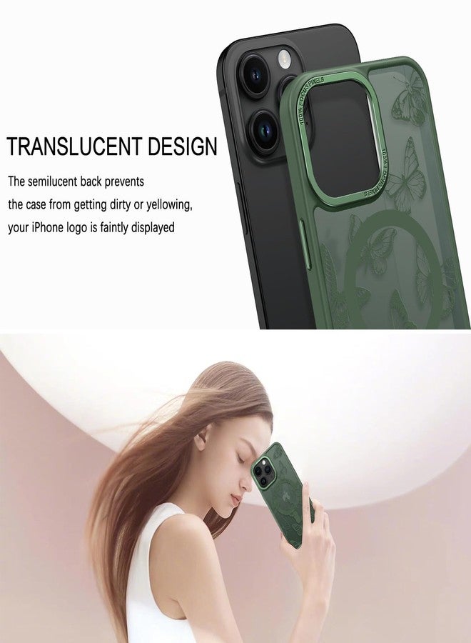 BENTOBEN for iPhone 15 Pro Case,Cute Butterfly Pattern iPhone 15 Pro Magnetic Case [Compatible with MagSafe] Translucent Matte Slim Women Girl Protective Case for iPhone 15 Pro 6.1", Green - Image 5