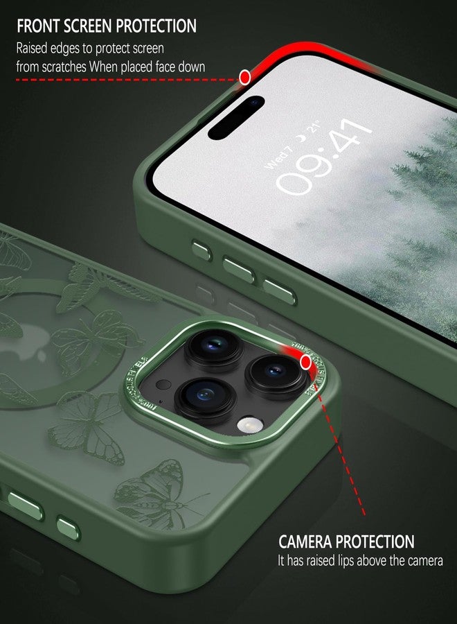BENTOBEN for iPhone 15 Pro Case,Cute Butterfly Pattern iPhone 15 Pro Magnetic Case [Compatible with MagSafe] Translucent Matte Slim Women Girl Protective Case for iPhone 15 Pro 6.1", Green - Image 2