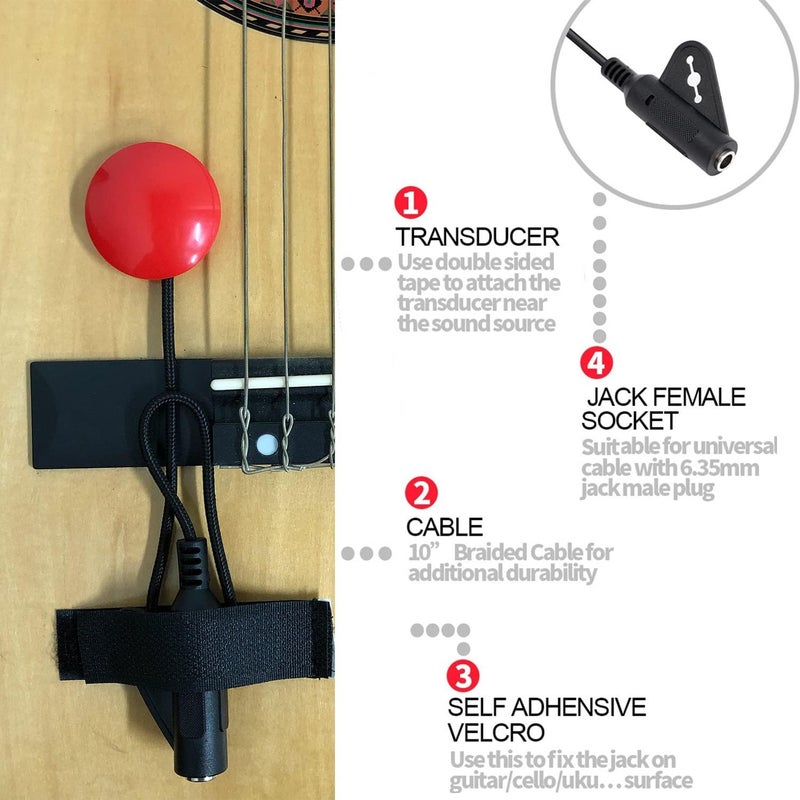 Imelod Contact Microphone Piezo Pickup Violin Microphone Pickup Cello Banjo Ukulele Mandolin Guitar Microphone Pickup(Red) - Image 4