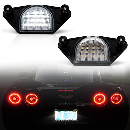 NSLUMO Xenon White LED License Plate Light Compatible w/ 1984-2013 Chevy Corvette C4 C5 C6 18SMD Error Free Led Rear Tag Lights OEM Number Plate Lamp Assembly Replacement - Image 1