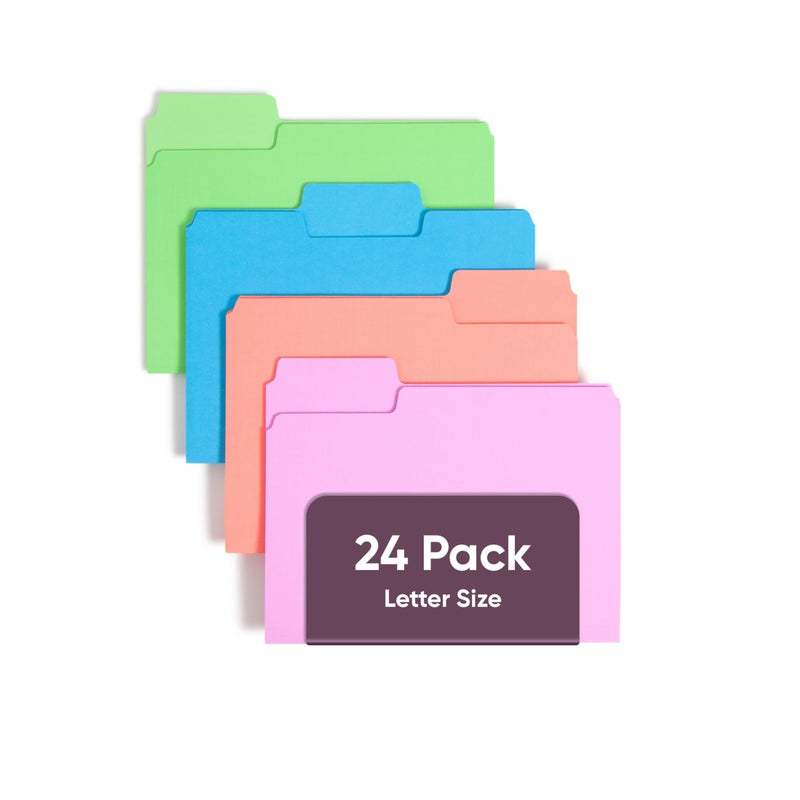 Smead SuperTab File Folders, Oversized 1/3-Cut Tab, Letter Size, Assorted Bright Colors, 24 per Pack (11957) - Image 1