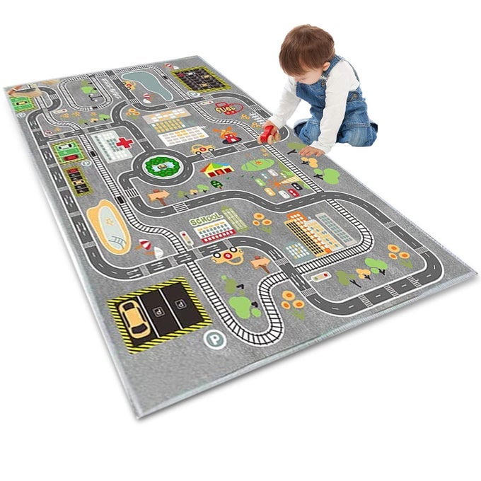 KIDS RUG PLAY MAT GREAT FOR PLAYING WITH CARS AND TOYSEDUCATIONAL KID ROAD AND TRAFFIC CITY LIFE CARPETCHILDREN BABY FUN THROW RUG FOR BEDROOM PLAY ROOM31X47INCH80X120CM