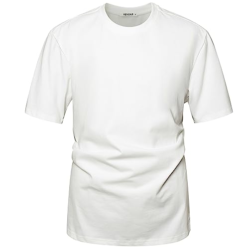 VEIISAR Men's Heavy Weight Crew Neck T-Shirt Mens Premium Cotton Tee White S - Image 1