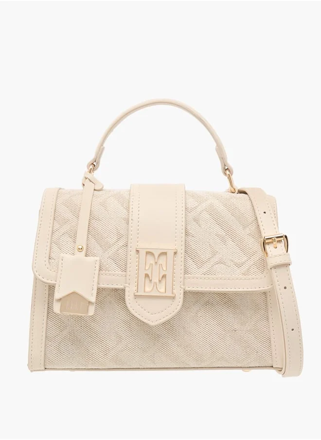 ELLE Women Logo Textured Satchel Bag with Detachable Strap