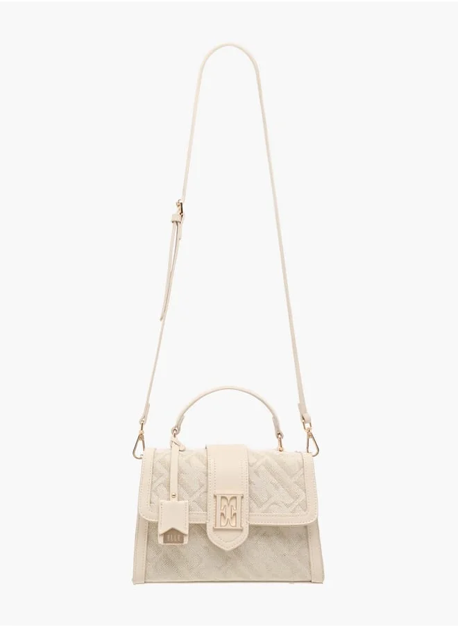 ELLE Women Logo Textured Satchel Bag with Detachable Strap