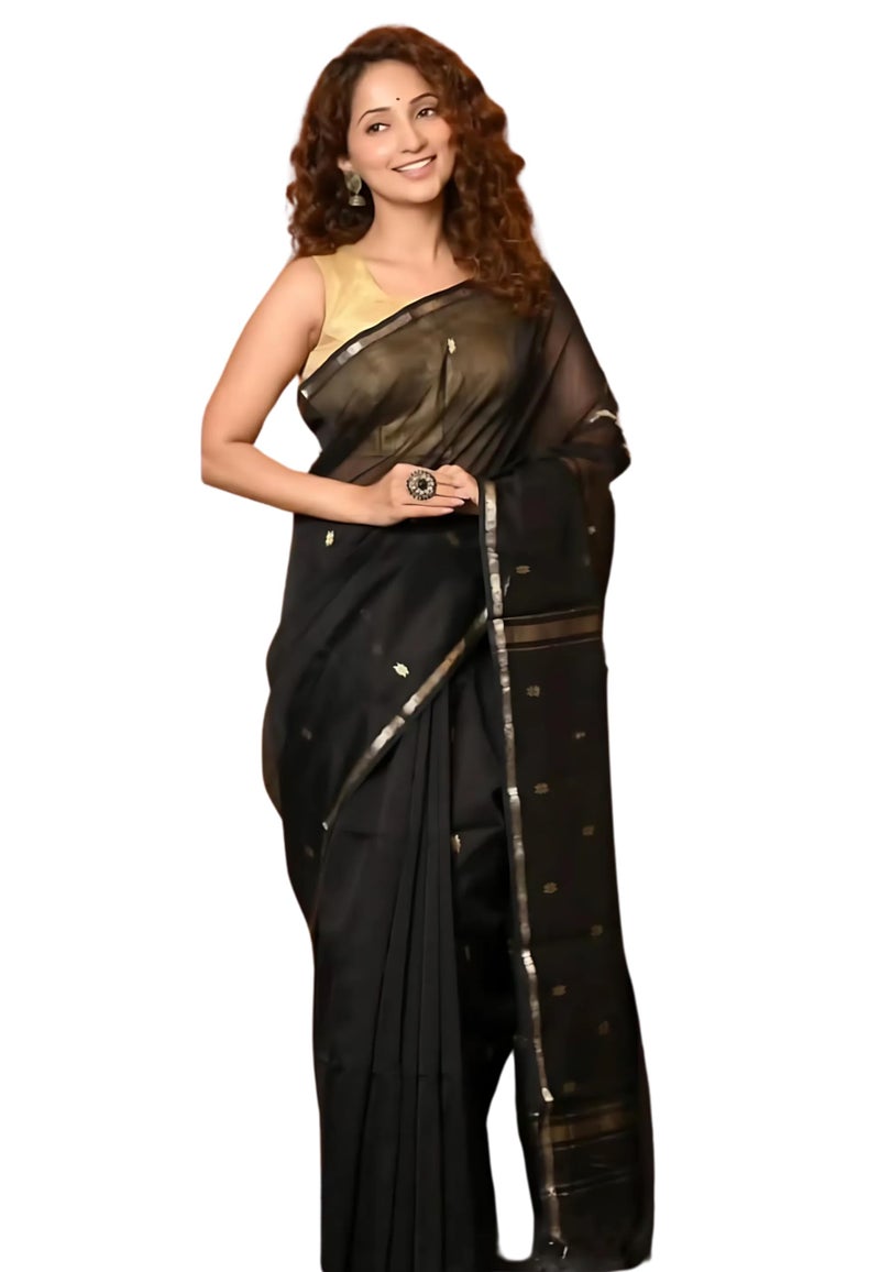 C J Enterprise Women's Banarasi Pure Kanjivaram Silk Saree Cotton Spun Saree for Wedding Soft Design Wear Pattu Sarees Latest Sari With Blouse Piece sadi new Party 2025 (Meera) (Black) - Image 1
