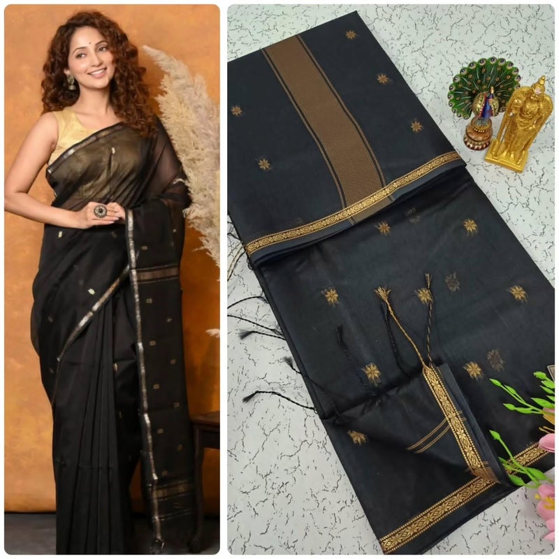 C J Enterprise Women's Banarasi Pure Kanjivaram Silk Saree Cotton Spun Saree for Wedding Soft Design Wear Pattu Sarees Latest Sari With Blouse Piece sadi new Party 2025 (Meera) (Black) - Image 2