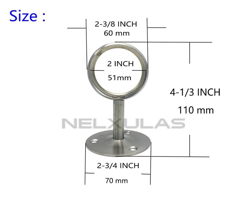 NELXULAS قضيب ستارة من الفولاذ المقاوم للصدأ عالي التحمل من Nelxulas يدعم قضيب قضيب المقبس وحامل قضيب الخزانة مع براغي مطابقة (2 بوصة فضي) - Image 2