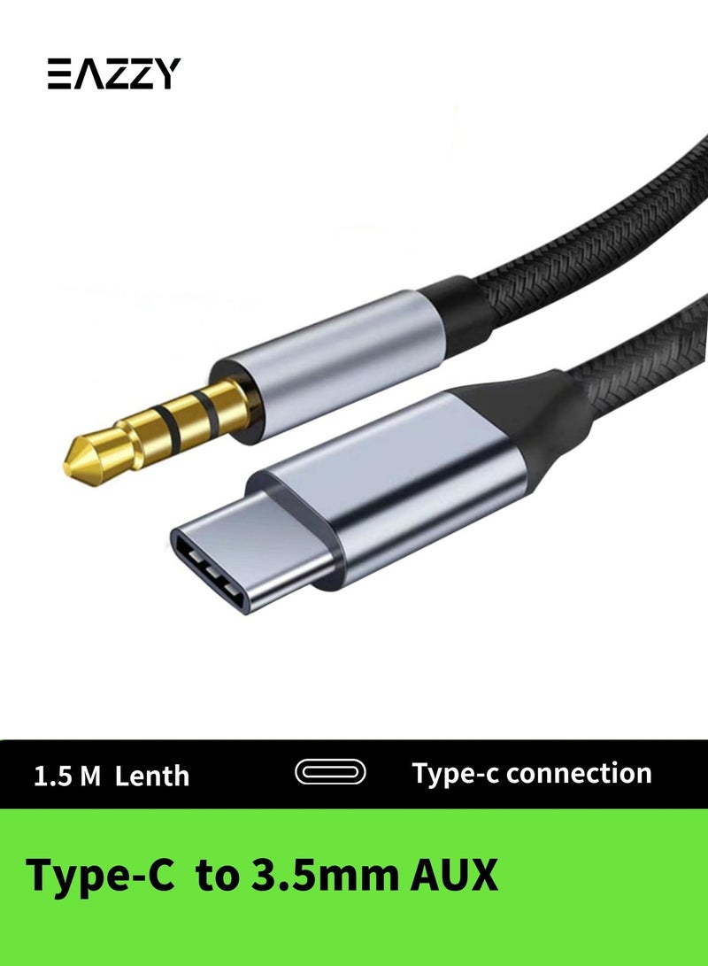 إيزي 1.5 متر USB C إلى 3.5 ملم كابل AUX ، نوع C إلى 3.5 ملم صوتي Aux ، صوت هاي فاي نقي مع تصميم معدني ممتاز ، متوافق مع أجهزة iPhone 15/16/17 و iPad و Android. - Image 1