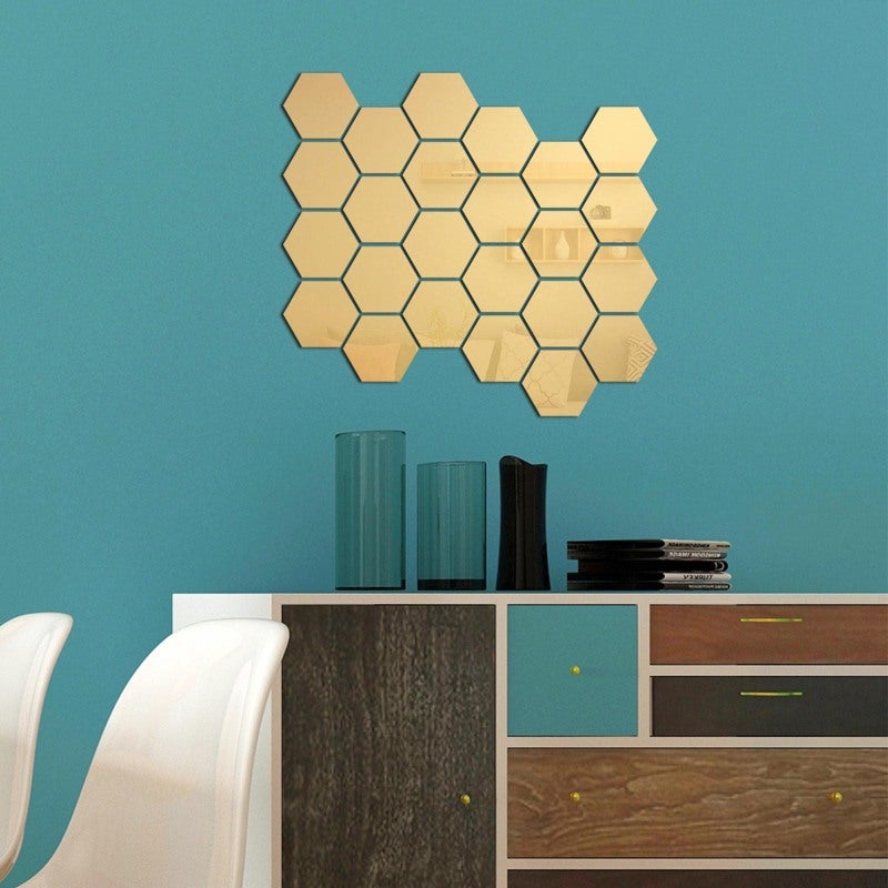Hexagon Mirror Wall Sticker: 32PCS Gold 4cm Side Acrylic Decorative Mirror - Scratch-Resistant Protective Film Removable Mirror Wall Decals for Home Office Living Room Dining Room Gym Hallway Porch - Image 3