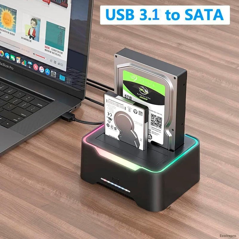 ETZIN SATA 2.5 and 3.5 Docking Station with Offline Clone Function USB 3.1 SATA Dual Bay RGB Lamp Effect Hard Disk 2.5/3.5 SA-TA HDD/SSD, with UASP,Hard Drive Duplicator - Image 4