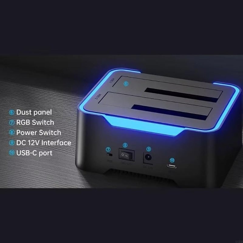ETZIN SATA 2.5 and 3.5 Docking Station with Offline Clone Function USB 3.1 SATA Dual Bay RGB Lamp Effect Hard Disk 2.5/3.5 SA-TA HDD/SSD, with UASP,Hard Drive Duplicator - Image 3