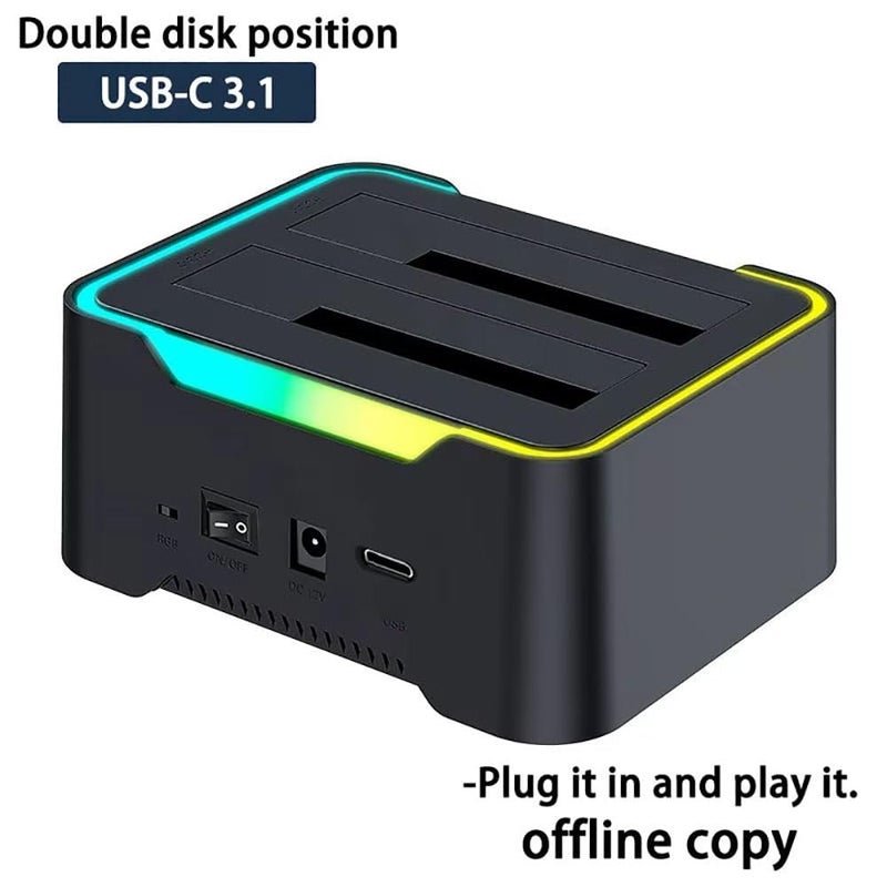 ETZIN SATA 2.5 and 3.5 Docking Station with Offline Clone Function USB 3.1 SATA Dual Bay RGB Lamp Effect Hard Disk 2.5/3.5 SA-TA HDD/SSD, with UASP,Hard Drive Duplicator - Image 2