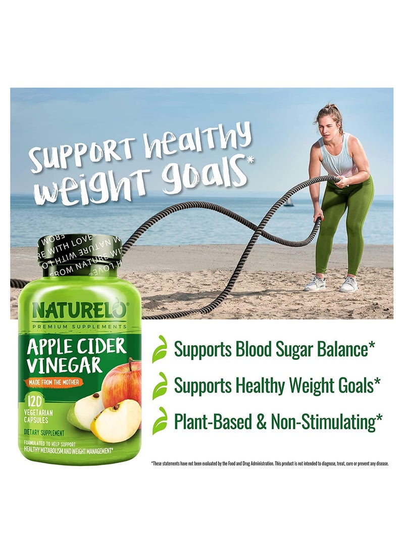 NATURELO - Apple Cider Vinegar Made From The Mother, 120 Vegan Capsules Dietary Supplements - Image 1