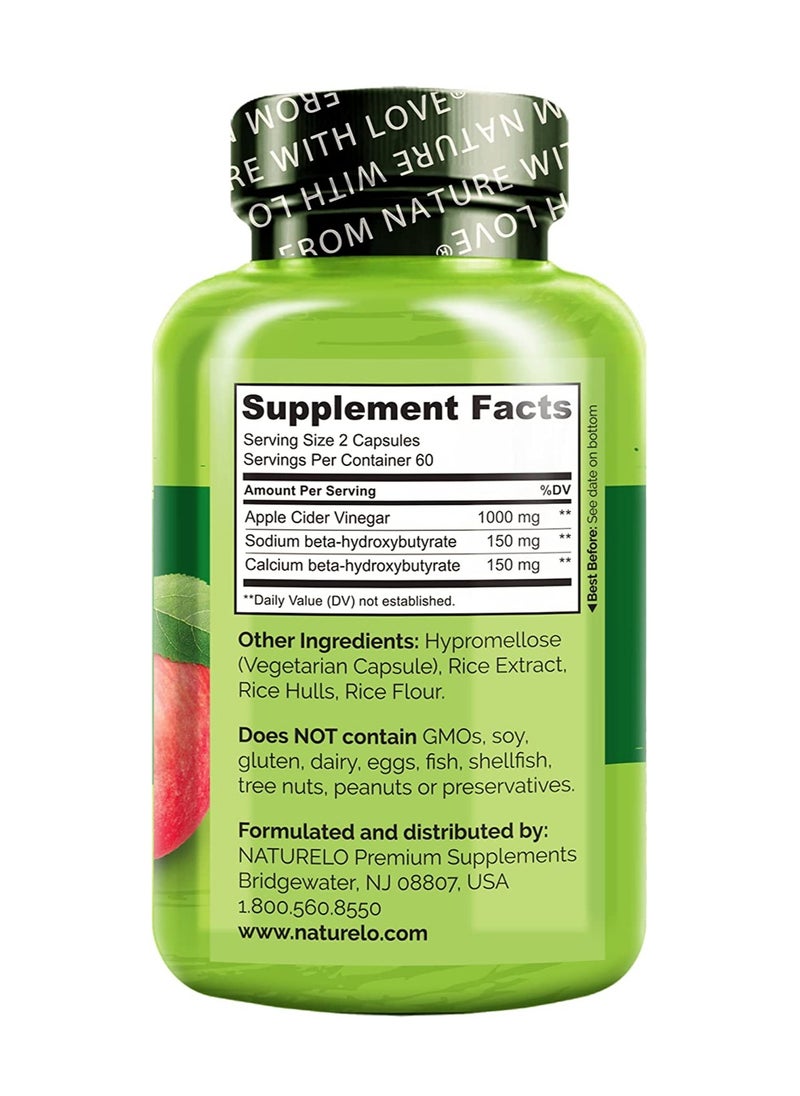NATURELO - Apple Cider Vinegar Made From The Mother, 120 Vegan Capsules Dietary Supplements - Image 1