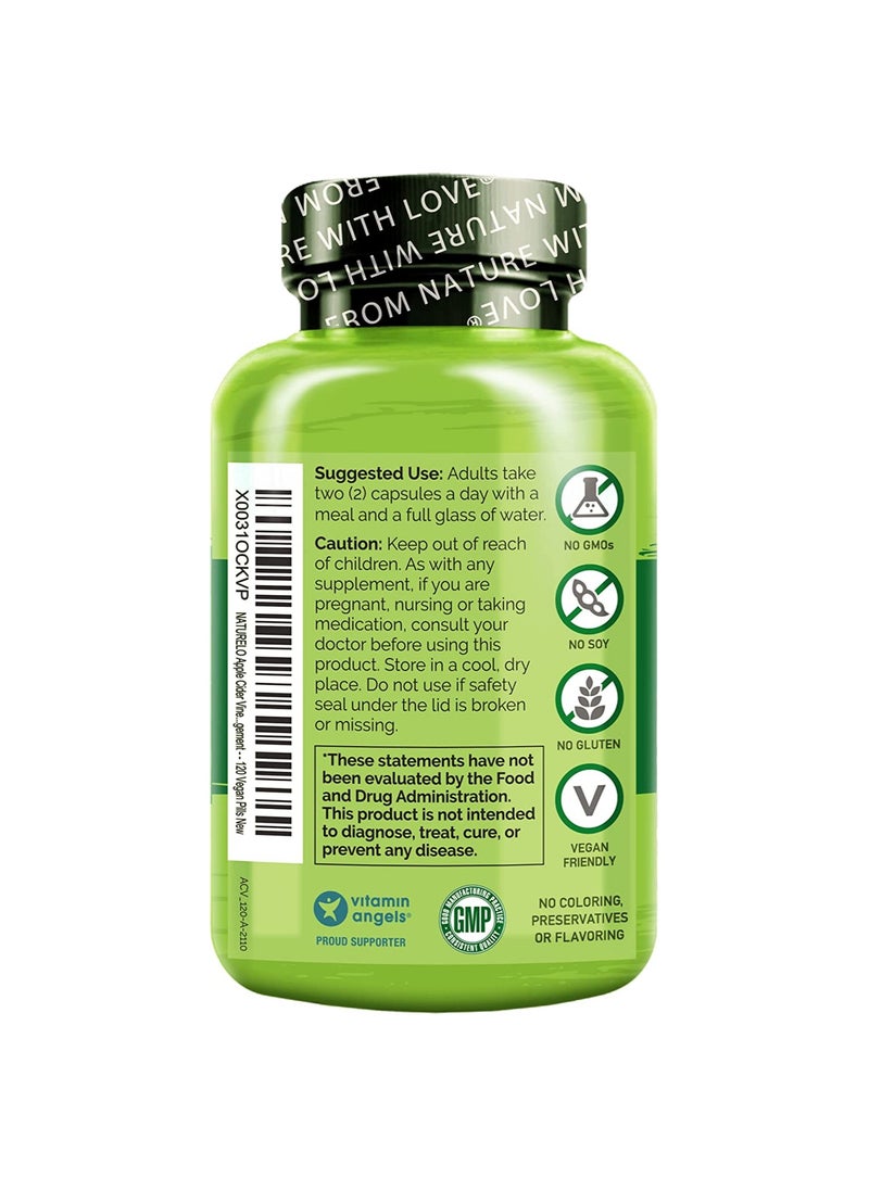 NATURELO - Apple Cider Vinegar Made From The Mother, 120 Vegan Capsules Dietary Supplements - Image 1