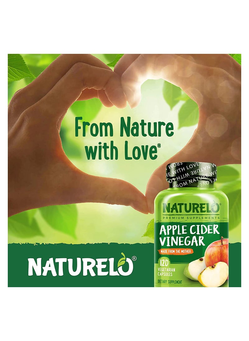 NATURELO - Apple Cider Vinegar Made From The Mother, 120 Vegan Capsules Dietary Supplements - Image 1