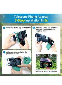 Telescope Phone Adapter, Big Type Smartphone Adapter Mount, Universal Phone Mount, One-Piece Smartphone Binocular Adapter for iPhone/Android, for Spotting Scope Telescope Binocular Monocular