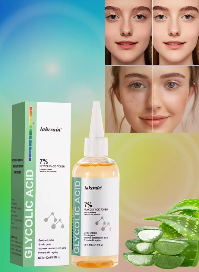 lakerain 100ml 7% Glycolic Acid Toner Contains AHAs Glycolic Acid Toning Solution Exfoliating Serum for Face Hydrates and Reduces Skin Blemishes Shrink Pores Anti Aging Facial Toner - Image 1