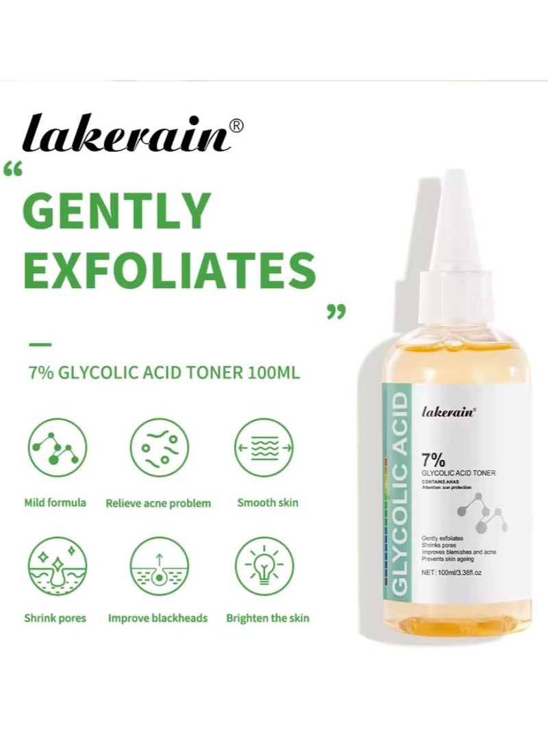 lakerain 100ml 7% Glycolic Acid Toner Contains AHAs Glycolic Acid Toning Solution Exfoliating Serum for Face Hydrates and Reduces Skin Blemishes Shrink Pores Anti Aging Facial Toner - Image 2