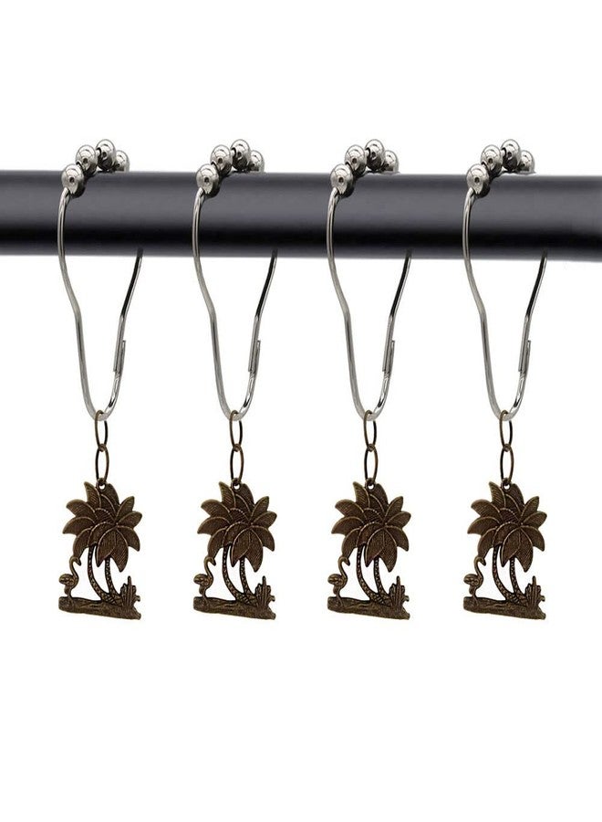Shower Curtain Hooks with Palm Tree Pendant for Beach Seaside Summer Theme Decor Bathroom, Rust Proof Stainless Steel Decorative Shower Rings Set of 12 , Home Bathtub Decor Accessories (Bronze) - Image 1