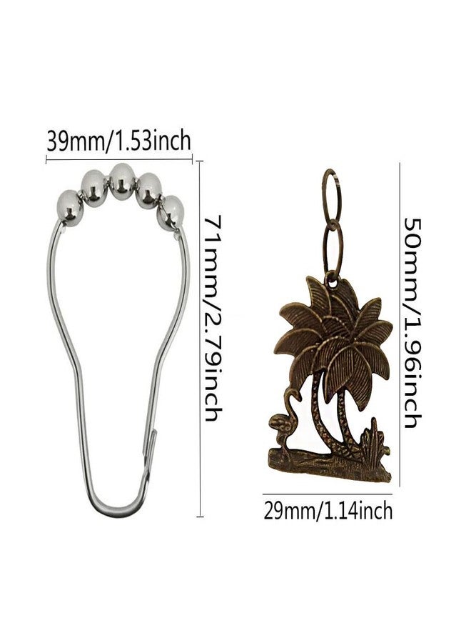 Shower Curtain Hooks with Palm Tree Pendant for Beach Seaside Summer Theme Decor Bathroom, Rust Proof Stainless Steel Decorative Shower Rings Set of 12 , Home Bathtub Decor Accessories (Bronze) - Image 2