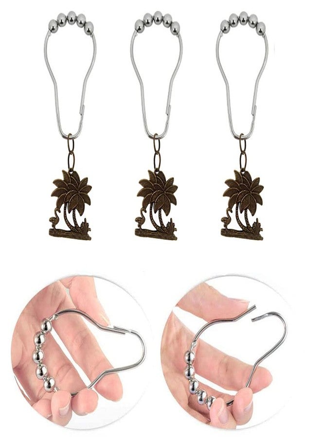 Shower Curtain Hooks with Palm Tree Pendant for Beach Seaside Summer Theme Decor Bathroom, Rust Proof Stainless Steel Decorative Shower Rings Set of 12 , Home Bathtub Decor Accessories (Bronze) - Image 3