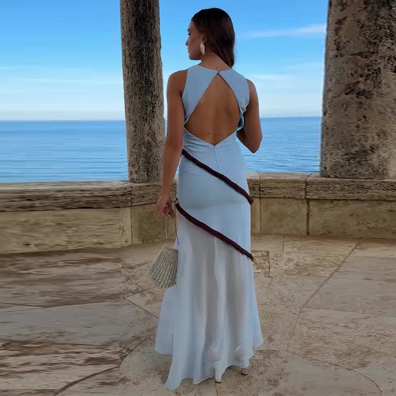 2025 Women'S Sleeveless Spliced Mesh Slit Slimming Long Dress - Image 5