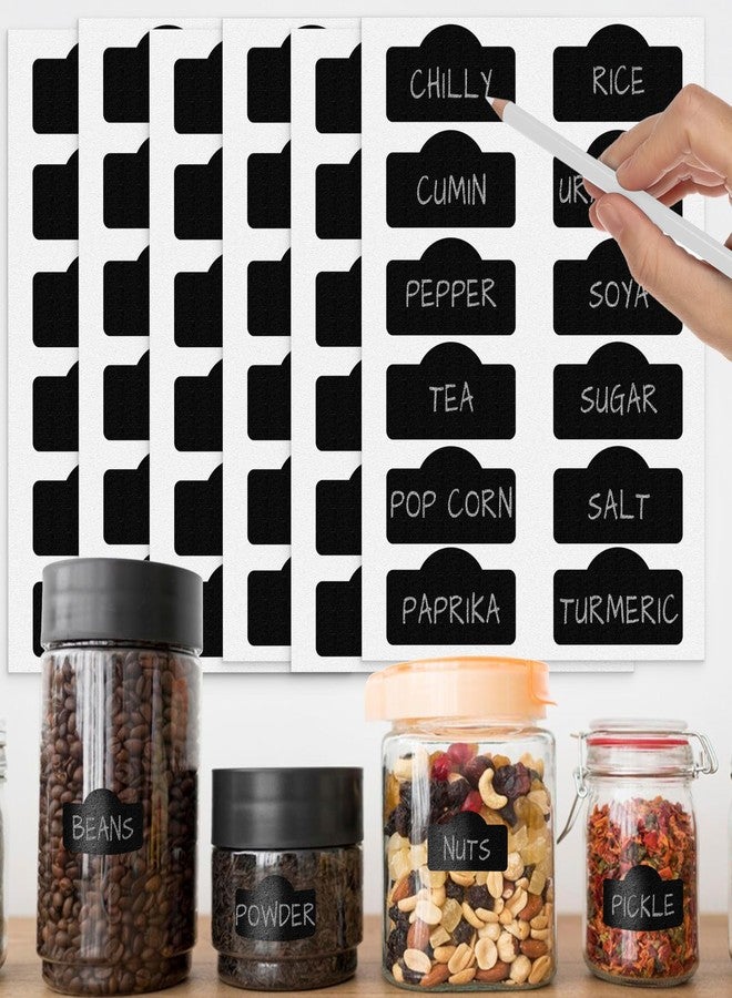 JUKR Self Adhesive (72 PCS) Black Vinyl Chalkboard Kitchen Pantry Stickers for Ceramic Masala Jars Herbs Boxes Containers Canisters Glass Bottles Multifunctional Naming Labels with Pencil 60 mm - Image 1