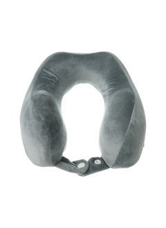 Miniso A comfortable gray U-shaped memory foam pillow for neck support during travel or relaxation. 
