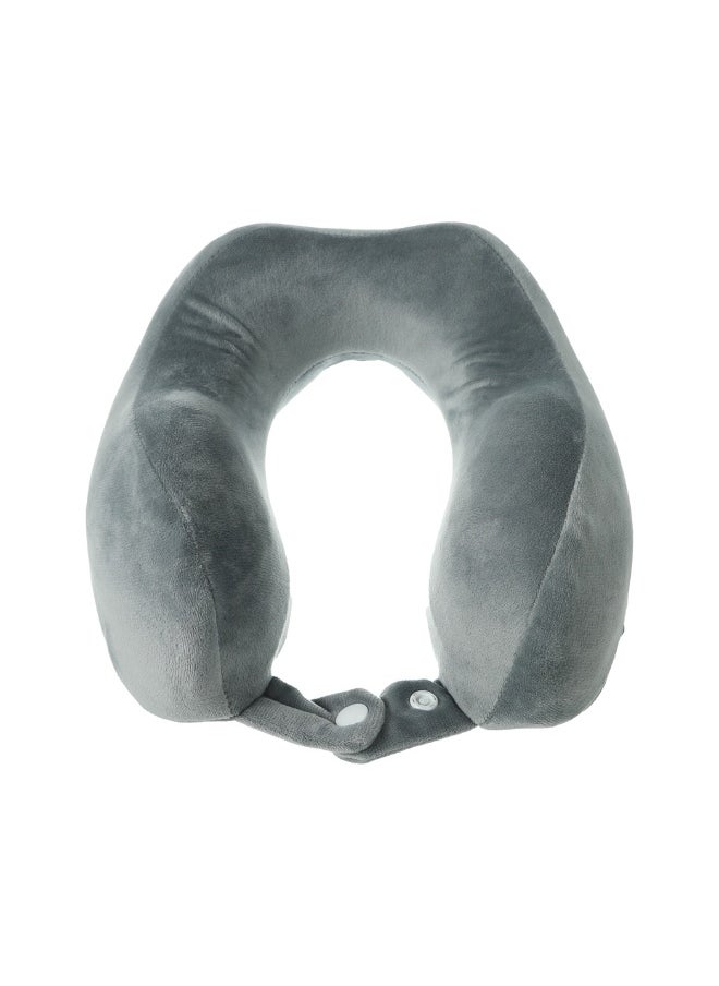 Miniso A comfortable gray U-shaped memory foam pillow for neck support during travel or relaxation. 
