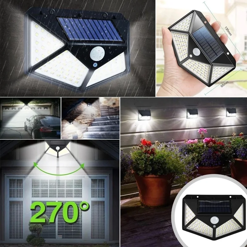 Lisinya 100 LED 3 Different Lighting Settings Solar Powered Motion Sensor Garden Wall Lamp