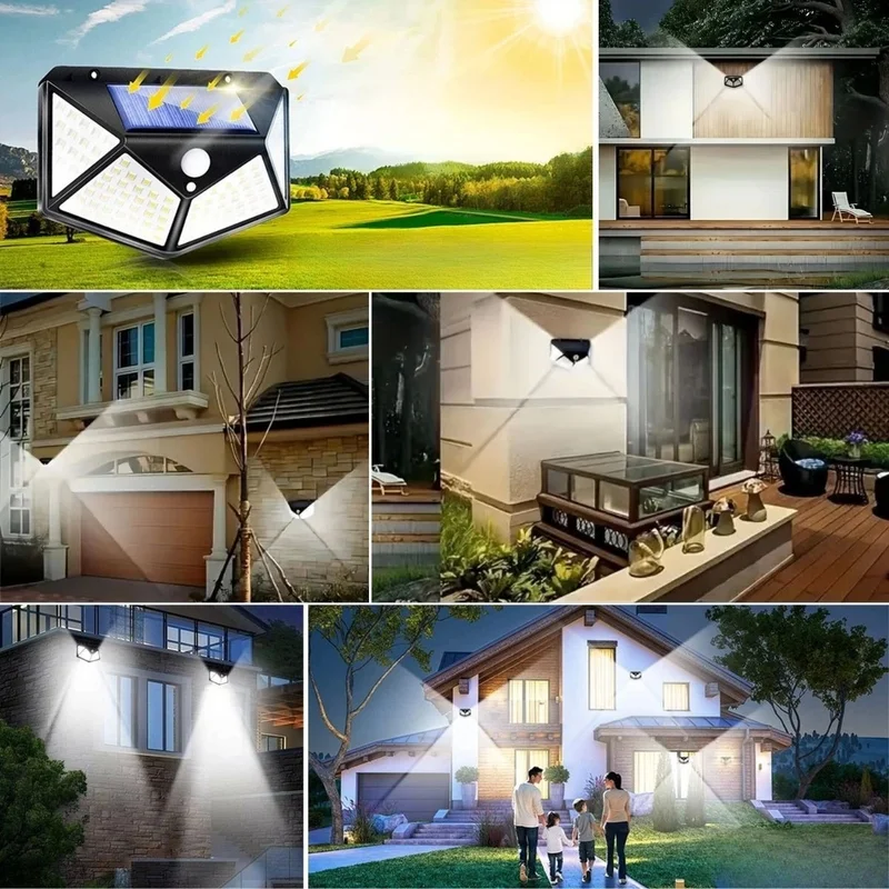 Lisinya 100 LED 3 Different Lighting Settings Solar Powered Motion Sensor Garden Wall Lamp