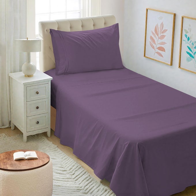 TWIN XL SHEET SET HOTEL LUXURY MICROFIBER SHEET PILLOWCASE SETS FITS COLLEGE DORM ROOM MATTRESS SOFT BREATHABLE WRINKLE FADE RESISTANT 3 PIECE PURPLE
