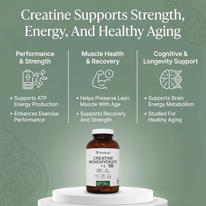 PRISTINE'S Creatine Monohydrate Capsules for Women & Men - NSF Certified 75 Day Supply 3G Muscle Growth Support Supplement - Cognitive & Athletic Performance Support - Enhanced Recovery - Image 3