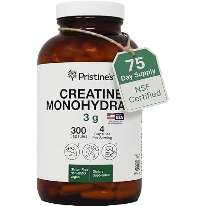 PRISTINE'S Creatine Monohydrate Capsules for Women & Men - NSF Certified 75 Day Supply 3G Muscle Growth Support Supplement - Cognitive & Athletic Performance Support - Enhanced Recovery - Image 1
