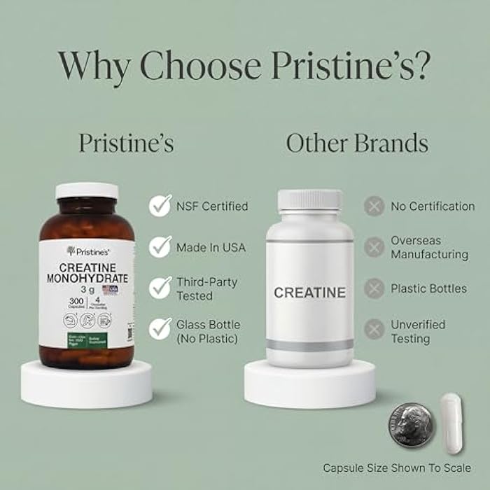PRISTINE'S Creatine Monohydrate Capsules for Women & Men - NSF Certified 75 Day Supply 3G Muscle Growth Support Supplement - Cognitive & Athletic Performance Support - Enhanced Recovery - Image 5
