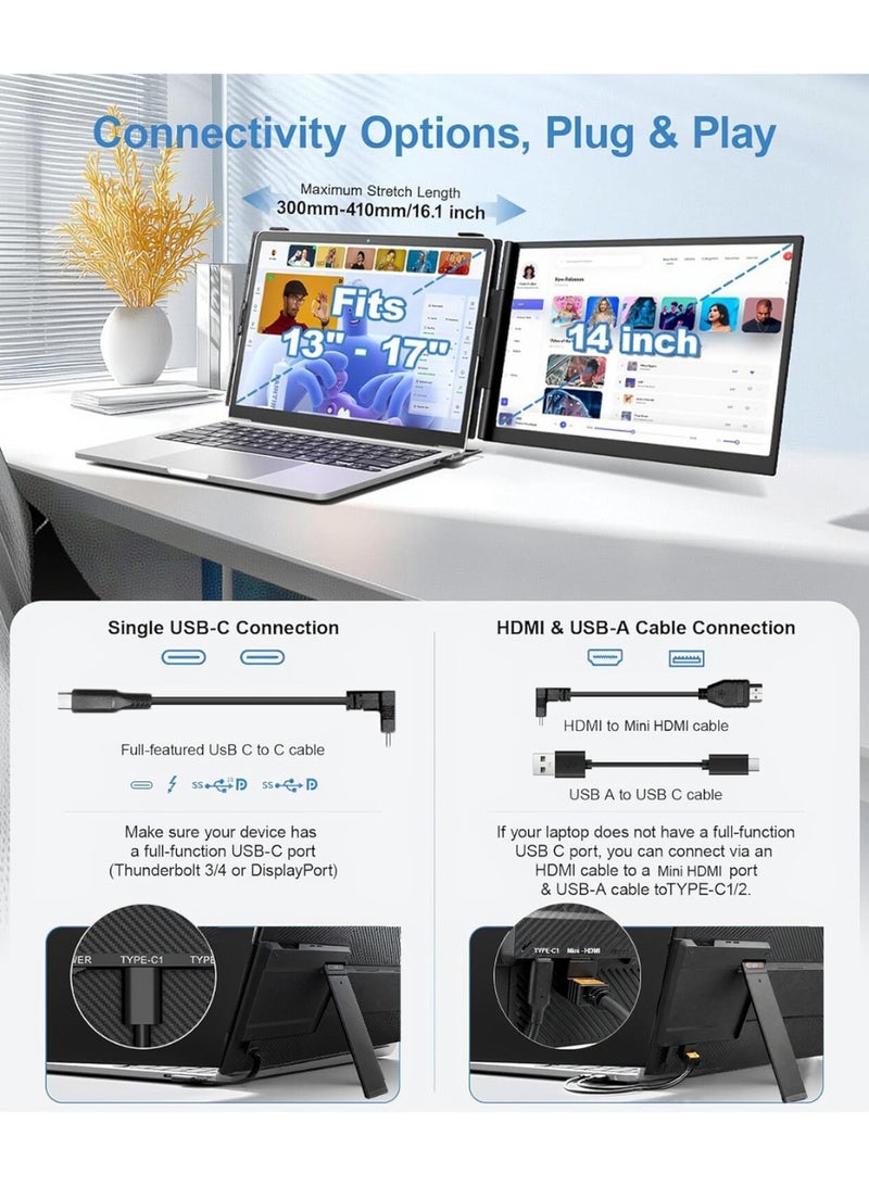 V2COM 14" Laptop Screen Extender, FHD 1080P IPS Portable Monitor for Laptop, Lightweight Plug & Play Travel Monitor for 13"-17" Laptops, USB-C/HDMI Compatible with Windows, Mac, ChromeOS & Android - Image 4