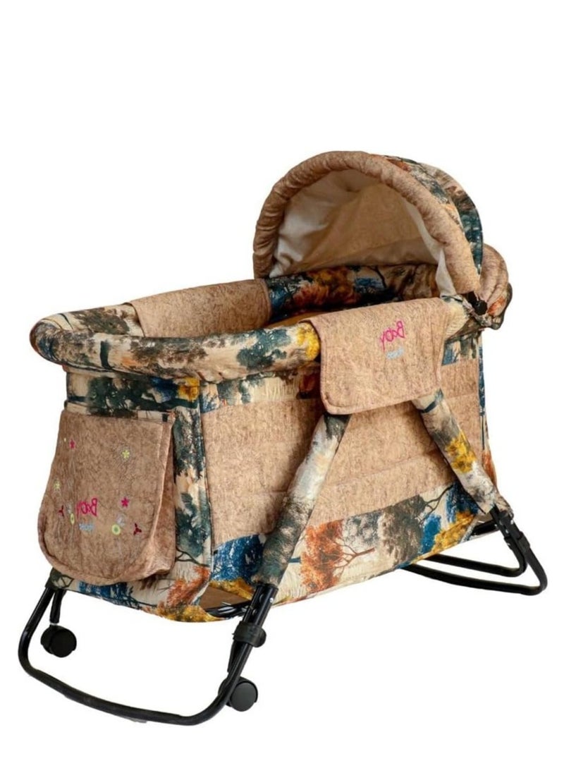 Generic Baby House Small Rocking Crib with Adjustable Design - 120 x 60 x 70 cm (L x W x H) - Beige  - Image 3