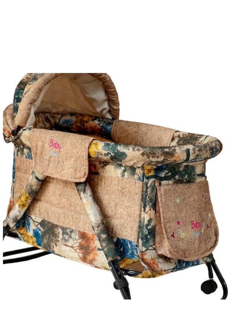 Generic Baby House Small Rocking Crib with Adjustable Design - 120 x 60 x 70 cm (L x W x H) - Beige  - Image 1