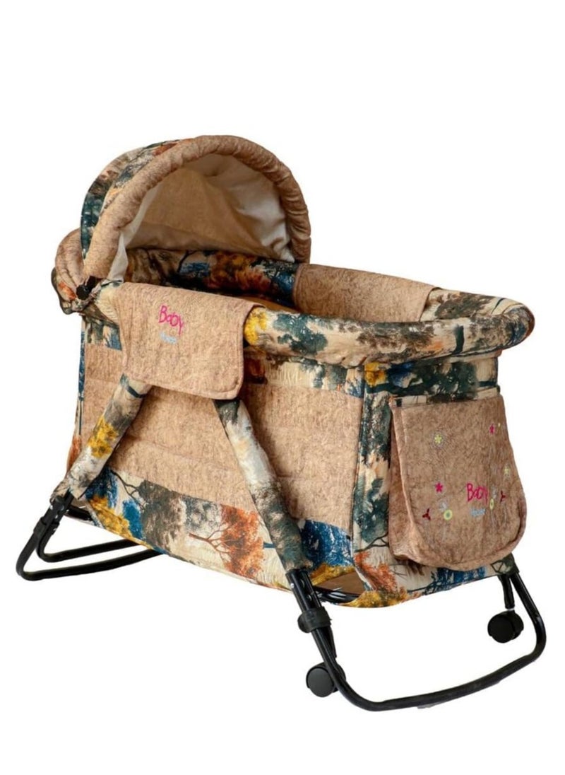 Generic Baby House Small Rocking Crib with Adjustable Design - 120 x 60 x 70 cm (L x W x H) - Beige  - Image 2