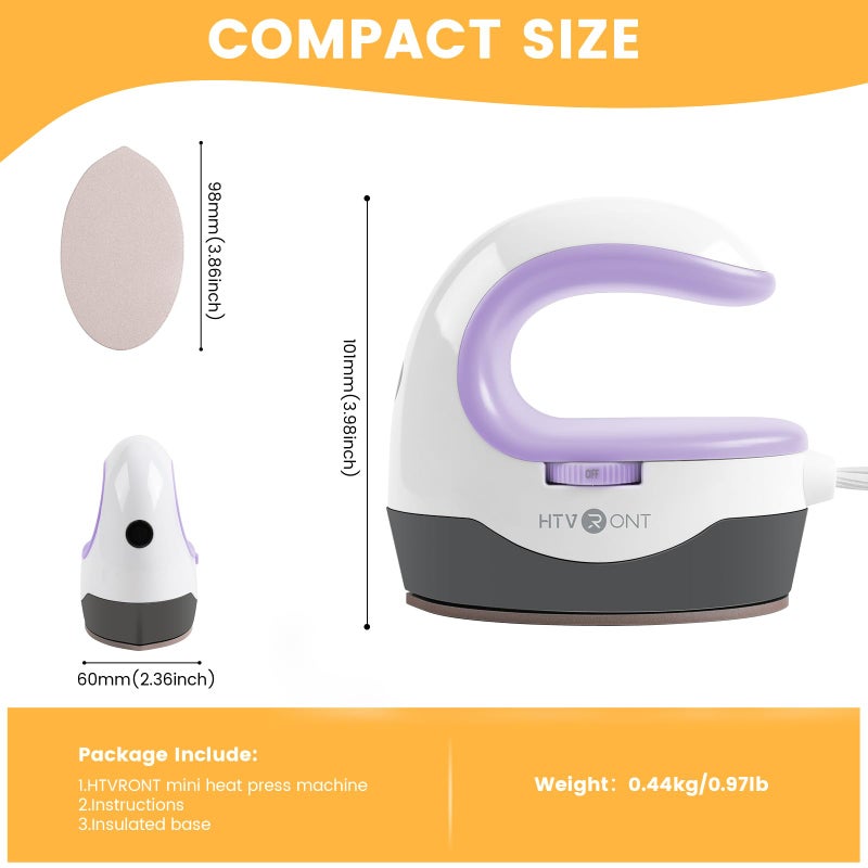 HTVRONT Heat Press Mini Heat Press Machine, Small Heat Press Portable Iron Press Machine for T Shirts, Hats, Heating Transfer Projects (Lavender Purple) - Image 3