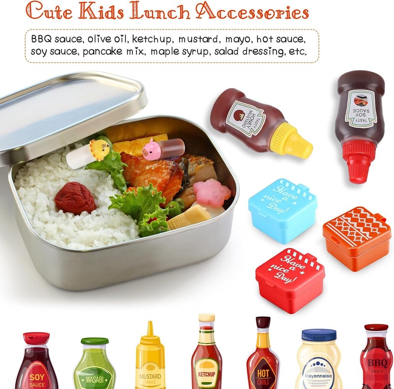 Hoolerry 50 Pcs Kids Bento Box Accessories Including Food Picks Mini Condiment Bottles Ketchup Squeeze Bottles, Mini Soy Sauce Container for Kid School Bento Camping Office(Dinosaur) - Image 4