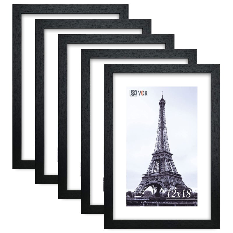 VCK Poster Frames 12x18 Black Set of 5Solid Wood Picture Frames for Wall Mounting Hanging Art and Puzzle Frame
